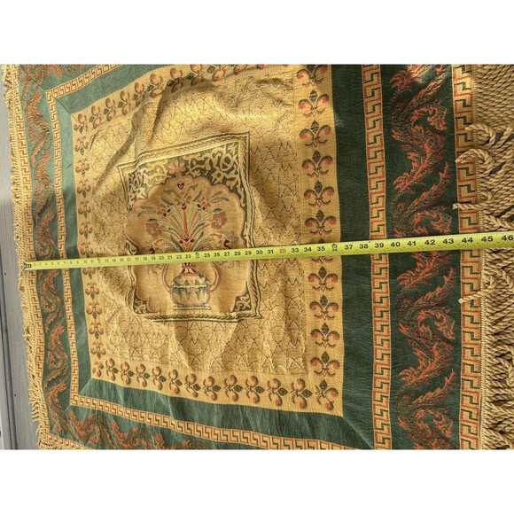 Vtg Hand Woven Lebanese Mat Tapestry Tablecloth Square Jacquard Woven Fringe - Picture 9 of 16